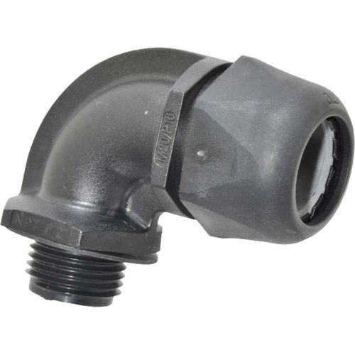 Main product image of 1/2" 90° Black Nylon Liquidtight Connector w/ Plastic Thread, 83515852