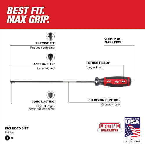 Main product image of #2 Phillips 10" Cushion Grip Screwdriver (Made in USA)