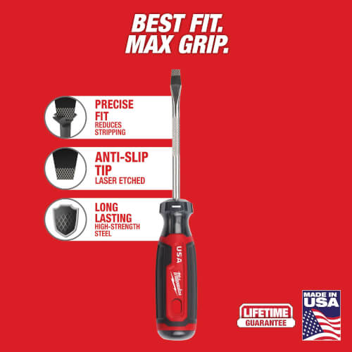 Main product image of 1/4" Slotted 4" Cushion Grip Screwdriver (Made in USA)