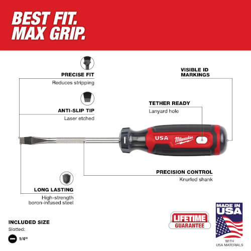 Main product image of 1/4" Slotted 4" Cushion Grip Screwdriver (Made in USA)