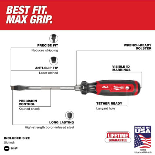 Main product image of 5/16" Slotted 6" Cushion Grip Screwdriver (Made in USA)
