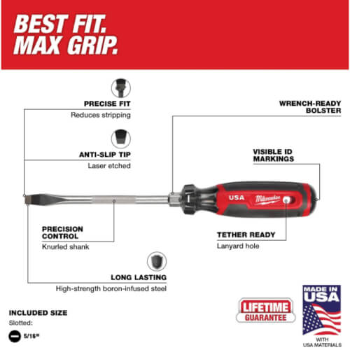 Main product image of 3/8" Slotted 8" Cushion Grip Screwdriver (Made in USA)