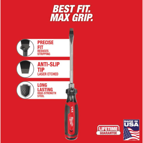 Main product image of 3/8" Slotted 8" Cushion Grip Screwdriver (Made in USA)