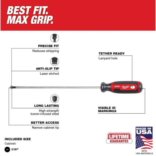 Main product image of 3/16" Cabinet 8" Cushion Grip Screwdriver (Made in USA)