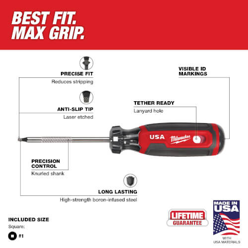 MT217 Milwaukee MT217 1 Square 3" Cushion Grip Screwdriver (Made