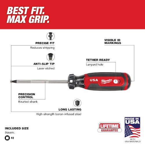 Main product image of #2 Square 4" Cushion Grip Screwdriver (Made in USA)