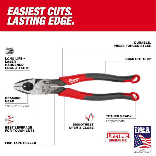 MT550 Milwaukee MT550 9" Lineman's Comfort Grip Pliers (Made in USA)