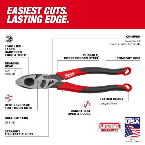 Main product image of 9" Lineman's Comfort Grip Pliers w/ Crimper and Bolt Cutter (Made in USA)