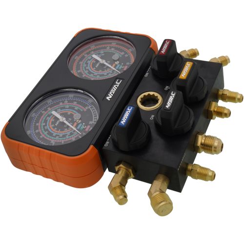 Main product image of 3-1/8" 4-Valve Pro Plus Manifold Gauge for R410A/22/134a/404A Refrigerants