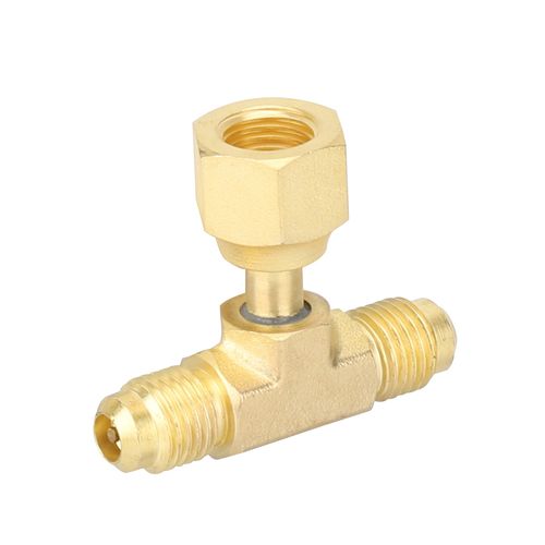 Main product image of 1/4" Access Tee Connector w/ Flare Nut & Depressor , 1/4" SAE x 1/4" FE SAE Swivel, Nut on Branch (Pack of 3)