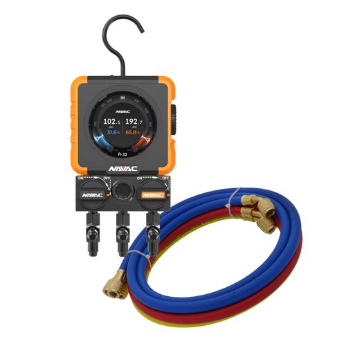 Main product image of Flex 1 Digital Manifold Gauge w/ HD Color Graphic Display & 1/4" 45-Degree Refrigerant Charging Hose Set (5')