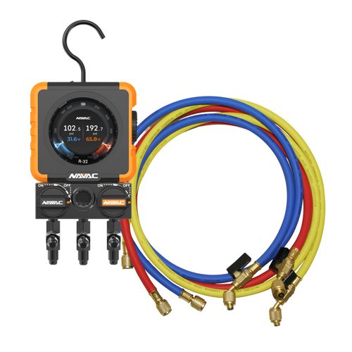 Main product image of Flex 1 Digital Manifold Gauge w/ HD Color Graphic Display & 1/4" 45-Degree Charging Refrigerant Hose Set (5')