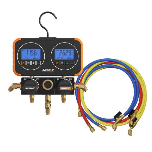 Main product image of Flex72 Manifold Gauge w/ Digital Display, Accomodates 72 Refrigerants & 1/4" 45-Degree Charging Refrigerant Hose Set (5')