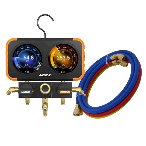 Main product image of Flex-X Manifold Gauge w/ HD Digital Display, Accommodates 72 Refrigerants & 1/4" 45-Degree Refrigerant Charging Hose Set (5')