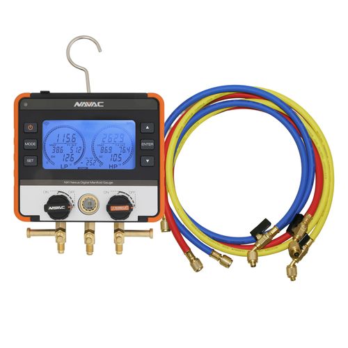 Main product image of Nexus Digital Manifold Gauge, Bluetooth-Enabled & 1/4" 45-Degree Charging Refrigerant Hose Set (5')