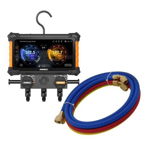 Main product image of Digital Manifold Gauge 2 Valve w/ Wireless Temp Clamps (Bluetooth and myNAVAC App Compatible) - w/o Vacuum Gauge & 1/4" 45-Degree Refrigerant Charging Hose Set (5')