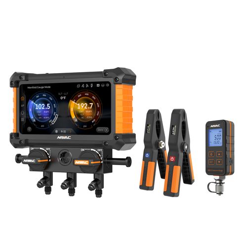 Main product image of Digital Manifold Gauge 2 Valve w/ Wireless Temp Clamps (Bluetooth and myNAVAC App Compatible) - w/ Vacuum Gauge