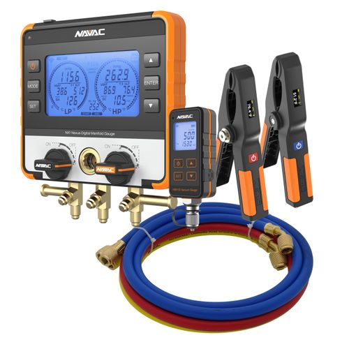 Main product image of Nexus Digital Manifold Gauge Kit w/ Micron Gauge, Bluetooth-Enabled & 1/4" 45-Degree Refrigerant Charging Hose Set (5')