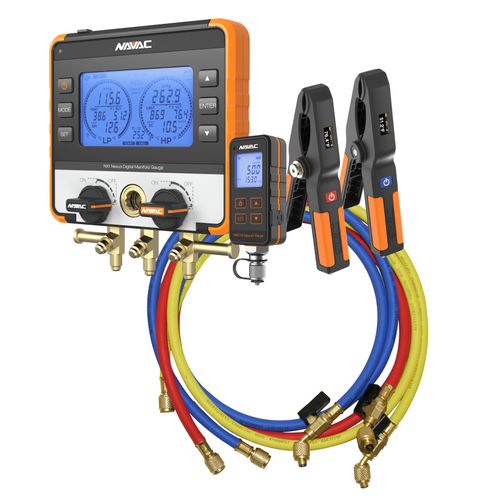 Main product image of Nexus Digital Manifold Gauge Kit w/ Micron Gauge, Bluetooth-Enabled & 1/4" 45-Degree Charging Refrigerant Hose Set (5')