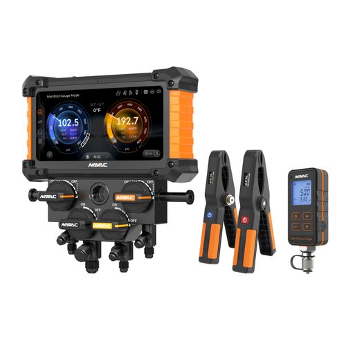 Main product image of Digital Manifold Gauge 4 Valve w/ Wireless Temp Clamps (Bluetooth and myNAVAC App Compatible) - w/ Vacuum Gauge