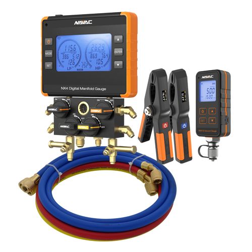 Main product image of NEXUS Digital Manifold Gauge Kit w/ Vacuum Gauge, Bluetooth-Enabled & 1/4" 45-Degree Refrigerant Charging Hose Set (5')
