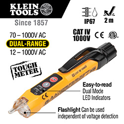 Main product image of Dual Range Non-Contact Voltage Tester w/ Flashlight, 12-1000 VAC