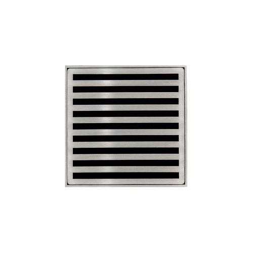 Main product image of 4" x 4" ND 4 Complete Kit w/ Lines Pattern Decorative Plate w/ PVC Drain Body, 2" Outlet (Satin Stainless)