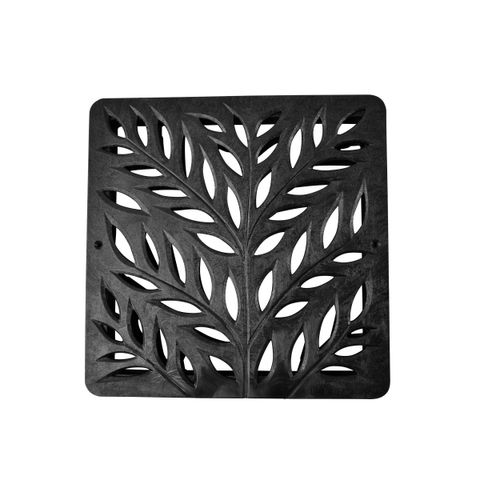 Main product image of 12" Square Catch Basin Grate - Decorative Botanical (Black)