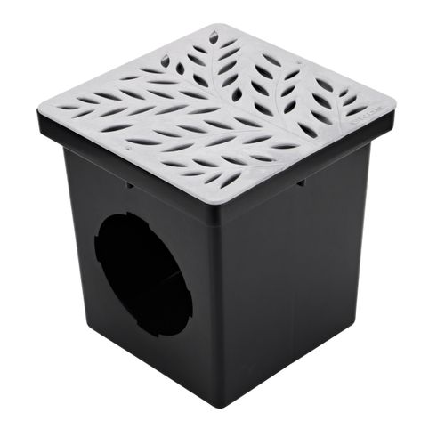Main product image of 12" Square Catch Basin Grate - Decorative Botanical (Gray)