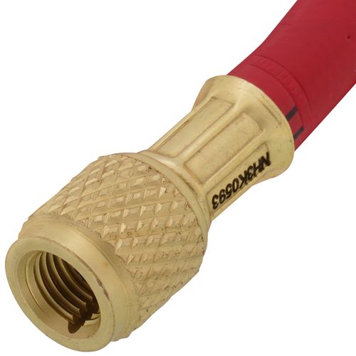 Main product image of 1/4" 45° Refrigerant Charging Hose w/Ball Valve - Red (5')