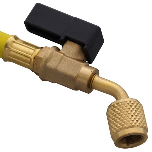 Main product image of 1/4" 45° Refrigerant Charging Hose w/Ball Valve - Yellow (5')