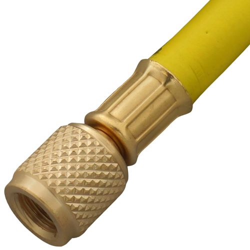 Main product image of 1/4" 45° Refrigerant Charging Hose w/Ball Valve - Yellow (5')