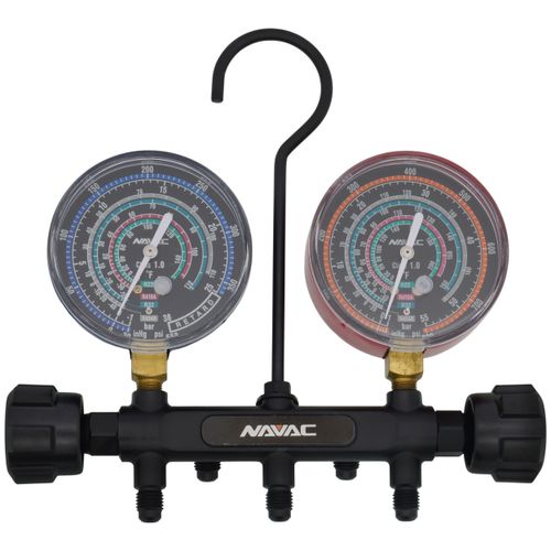 Main product image of 3-1/8" OD Pro Series Manifold Gauge, Brass Body, for R454B/32/410A/22 Refrigerants
