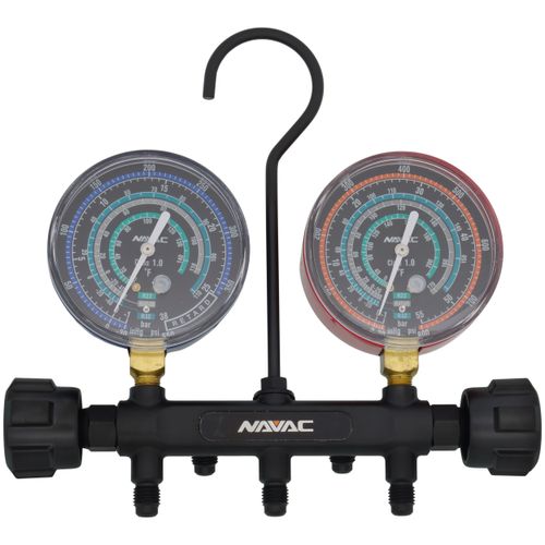 Main product image of 3-1/8" OD Pro Series Manifold Gauge, Brass Body, for R32/454B/22 Refrigerants