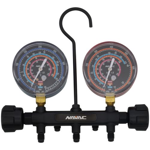 Main product image of 3-1/8" OD Pro Series Manifold Gauge, Brass Body, for R134a/404A/410A Refrigerants