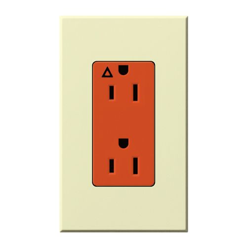Main product image of Architectural 15A Isolated Ground Duplex Receptacle, Orange Outlet, Color Code for Included Wall Plate, Matte Finish, Almond