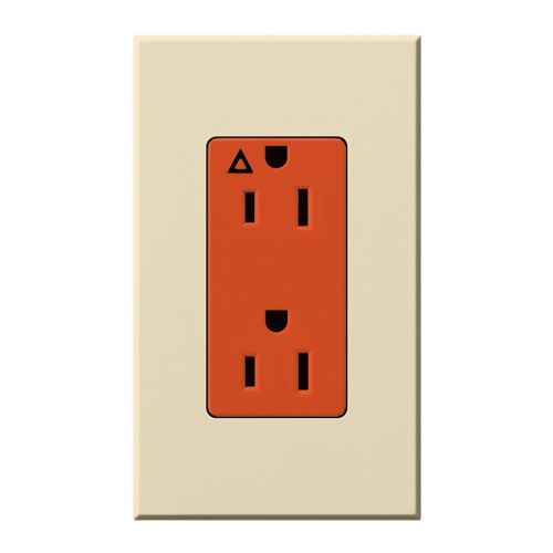 Main product image of Architectural 15A Isolated Ground Duplex Receptacle, Orange Outlet, Color Code for Included Wall Plate, Matte Finish, Beige