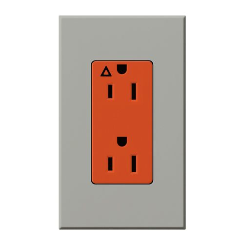 Main product image of Architectural 15A Isolated Ground Duplex Receptacle, Orange Outlet, Color Code for Included Wall Plate, Matte Finish, Gray
