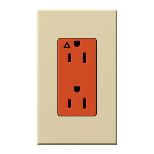 Main product image of Architectural 15A Isolated Ground Duplex Receptacle, Orange Outlet, Color Code for Included Wall Plate, Matte Finish, Ivory