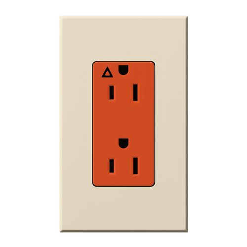 Main product image of Architectural 15A Isolated Ground Duplex Receptacle,Orange Outlet,Color Code for Incl'd Wall Plate,Matte Finish,Light Almond
