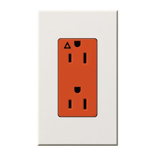 Main product image of Architectural 15A Isolated Ground Duplex Receptacle, Orange Outlet, Color Code for Included Wall Plate, Matte Finish, White