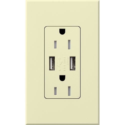 Main product image of Architectural 15A Tamper-Resist USB-A Duplex Receptacle, Self-Testing,w/ Wall Plate, Matte Finish, Almond