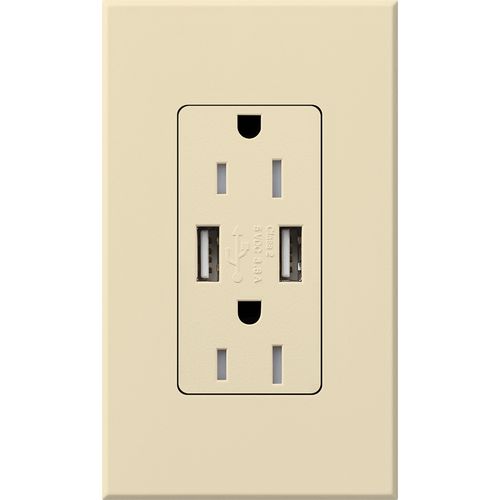 Main product image of Architectural 15A Tamper-Resist USB-A Duplex Receptacle, Self-Testing,w/ Wall Plate, Matte Finish, Beige