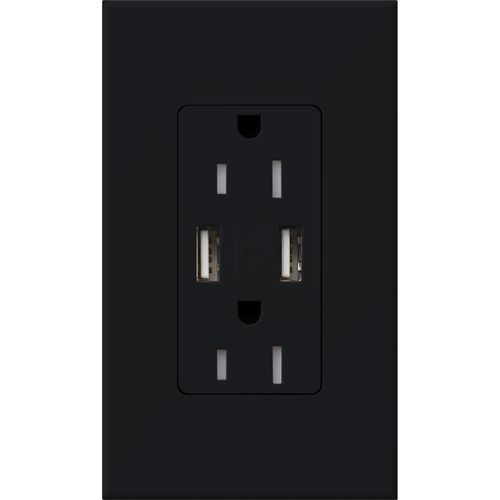 Main product image of Architectural 15A Tamper-Resist USB-A Duplex Receptacle, Self-Testing,w/ Wall Plate, Matte Finish, Black