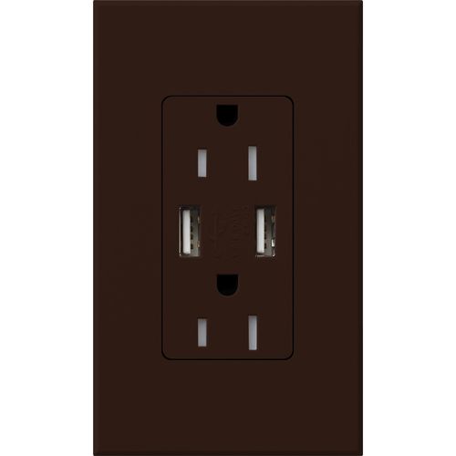 Main product image of Architectural 15A Tamper-Resist USB-A Duplex Receptacle, Self-Testing,w/ Wall Plate, Matte Finish, Brown