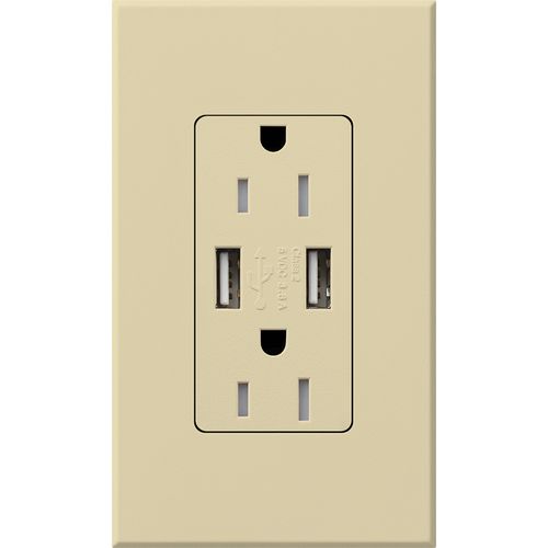 Main product image of Architectural 15A Tamper-Resist USB-A Duplex Receptacle, Self-Testing,w/ Wall Plate, Matte Finish, Ivory