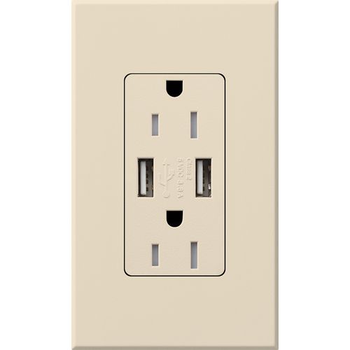 Main product image of Architectural 15A Tamper-Resist USB-A Duplex Receptacle, Self-Testing,w/ Wall Plate, Matte Finish, Light Almond