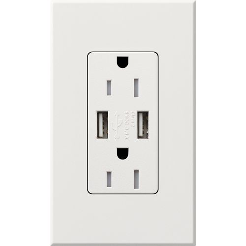 Main product image of Architectural 15A Tamper-Resist USB-A Duplex Receptacle, Self-Testing,w/ Wall Plate, Matte Finish, White