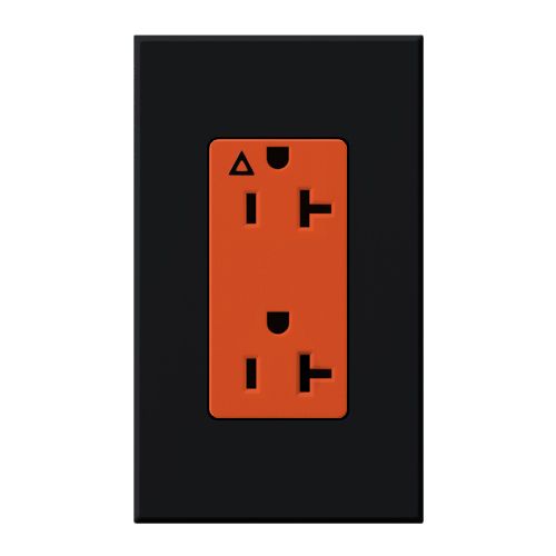 Main product image of Architectural 20A Isolated Ground Duplex Receptacle, Orange Outlet, Color Code for Included Wall Plate, Matte Finish, Black