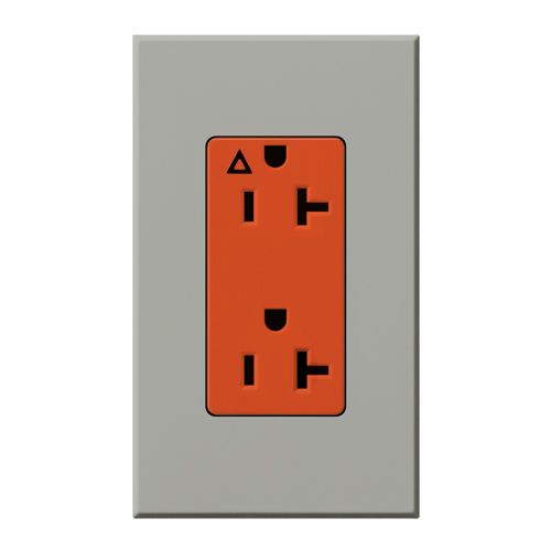 Main product image of Architectural 20A Isolated Ground Duplex Receptacle, Orange Outlet, Color Code for Included Wall Plate, Matte Finish, Gray